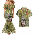 Aboriginal Koala Art Painting With Gum Blossom Couples Matching Mermaid Dress and Hawaiian Shirt