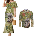 Aboriginal Koala Art Painting With Gum Blossom Couples Matching Mermaid Dress and Long Sleeve Button Shirt