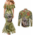 Aboriginal Koala Art Painting With Gum Blossom Couples Matching Mermaid Dress and Long Sleeve Button Shirt