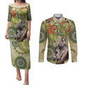 Aboriginal Koala Art Painting With Gum Blossom Couples Matching Puletasi and Long Sleeve Button Shirt