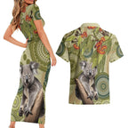 Aboriginal Koala Art Painting With Gum Blossom Couples Matching Short Sleeve Bodycon Dress and Hawaiian Shirt