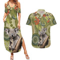 Aboriginal Koala Art Painting With Gum Blossom Couples Matching Summer Maxi Dress and Hawaiian Shirt