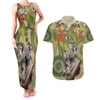 Aboriginal Koala Art Painting With Gum Blossom Couples Matching Tank Maxi Dress and Hawaiian Shirt