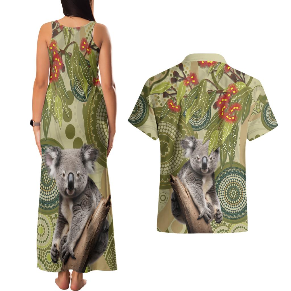Aboriginal Koala Art Painting With Gum Blossom Couples Matching Tank Maxi Dress and Hawaiian Shirt
