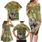 Aboriginal Koala Art Painting With Gum Blossom Family Matching Long Sleeve Bodycon Dress and Hawaiian Shirt