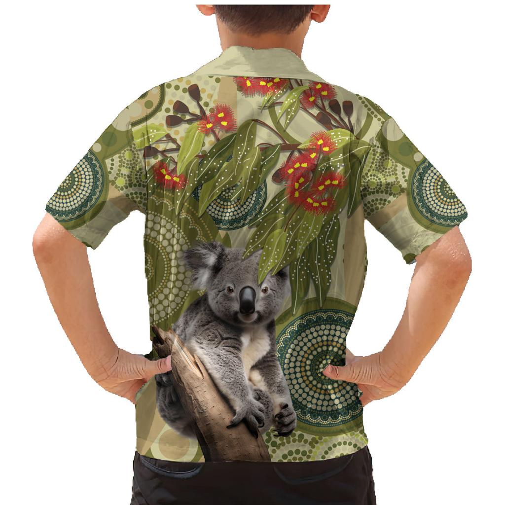 Aboriginal Koala Art Painting With Gum Blossom Family Matching Mermaid Dress and Hawaiian Shirt
