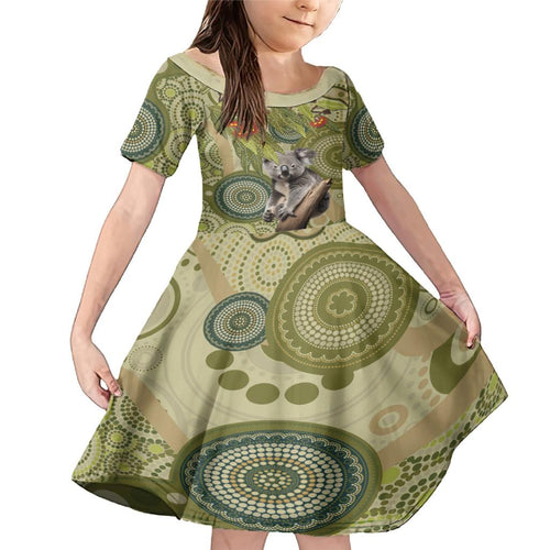 Aboriginal Koala Art Painting With Gum Blossom Family Matching Mermaid Dress and Hawaiian Shirt