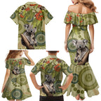 Aboriginal Koala Art Painting With Gum Blossom Family Matching Mermaid Dress and Hawaiian Shirt