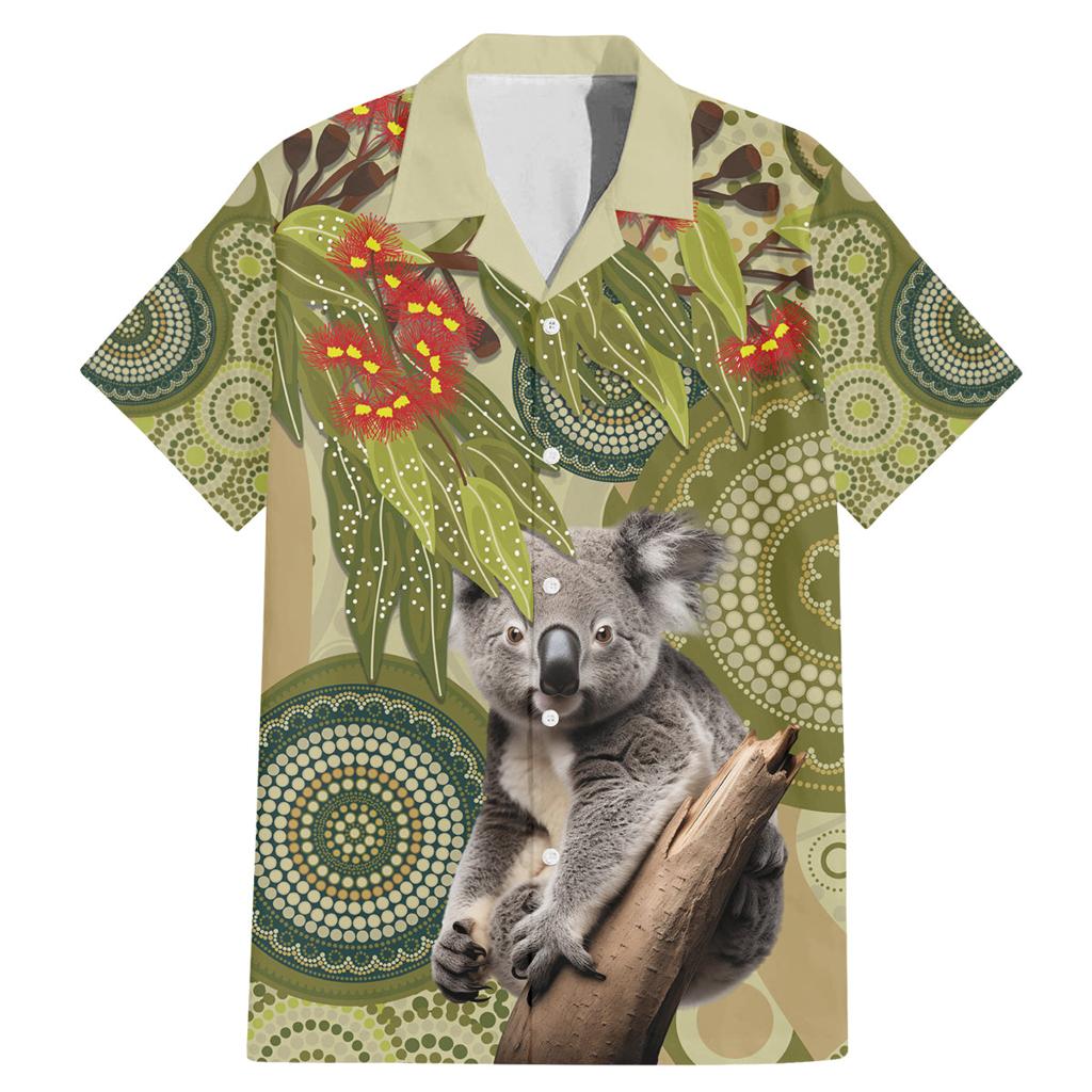 Aboriginal Koala Art Painting With Gum Blossom Family Matching Mermaid Dress and Hawaiian Shirt