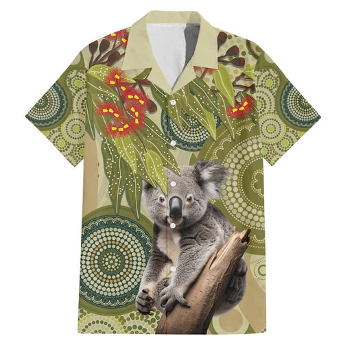 Aboriginal Koala Art Painting With Gum Blossom Family Matching Mermaid Dress and Hawaiian Shirt