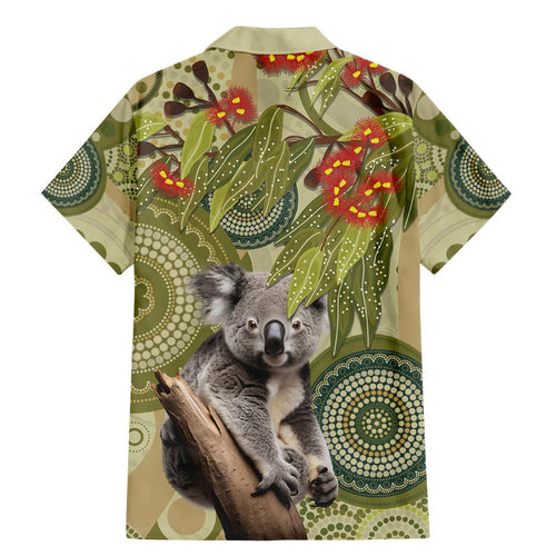 Aboriginal Koala Art Painting With Gum Blossom Family Matching Mermaid Dress and Hawaiian Shirt