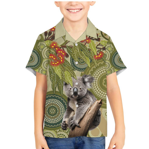 Aboriginal Koala Art Painting With Gum Blossom Family Matching Mermaid Dress and Hawaiian Shirt