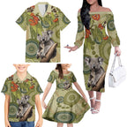 Aboriginal Koala Art Painting With Gum Blossom Family Matching Off The Shoulder Long Sleeve Dress and Hawaiian Shirt