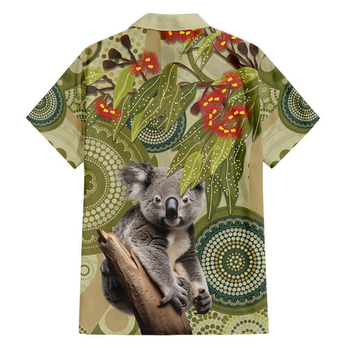Aboriginal Koala Art Painting With Gum Blossom Family Matching Off The Shoulder Long Sleeve Dress and Hawaiian Shirt
