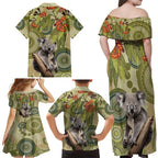 Aboriginal Koala Art Painting With Gum Blossom Family Matching Off Shoulder Maxi Dress and Hawaiian Shirt