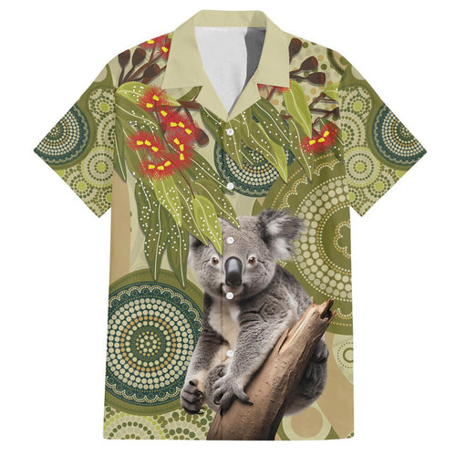 Aboriginal Koala Art Painting With Gum Blossom Family Matching Off Shoulder Maxi Dress and Hawaiian Shirt