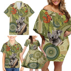Aboriginal Koala Art Painting With Gum Blossom Family Matching Off Shoulder Short Dress and Hawaiian Shirt