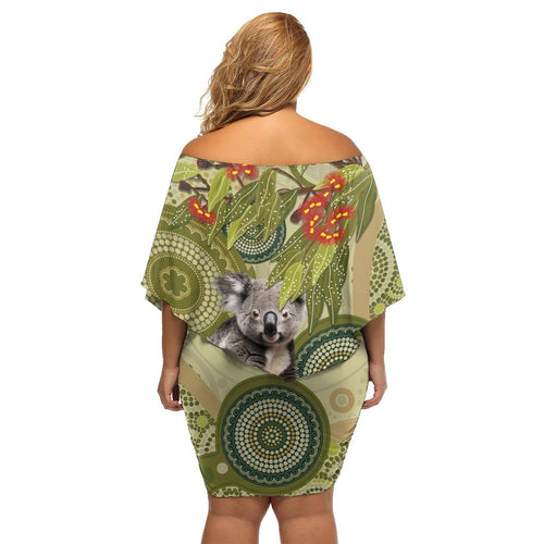 Aboriginal Koala Art Painting With Gum Blossom Family Matching Off Shoulder Short Dress and Hawaiian Shirt
