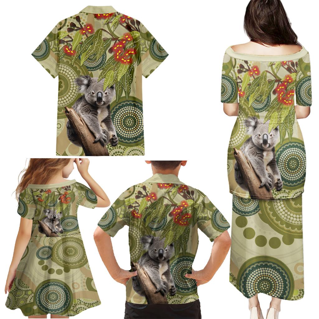 Aboriginal Koala Art Painting With Gum Blossom Family Matching Puletasi and Hawaiian Shirt