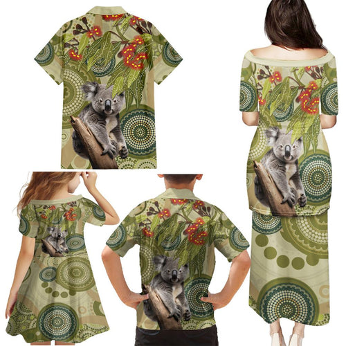 Aboriginal Koala Art Painting With Gum Blossom Family Matching Puletasi and Hawaiian Shirt