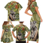 Aboriginal Koala Art Painting With Gum Blossom Family Matching Short Sleeve Bodycon Dress and Hawaiian Shirt