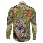 Aboriginal Koala Art Painting With Gum Blossom Family Matching Short Sleeve Bodycon Dress and Hawaiian Shirt