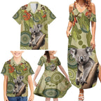 Aboriginal Koala Art Painting With Gum Blossom Family Matching Summer Maxi Dress and Hawaiian Shirt