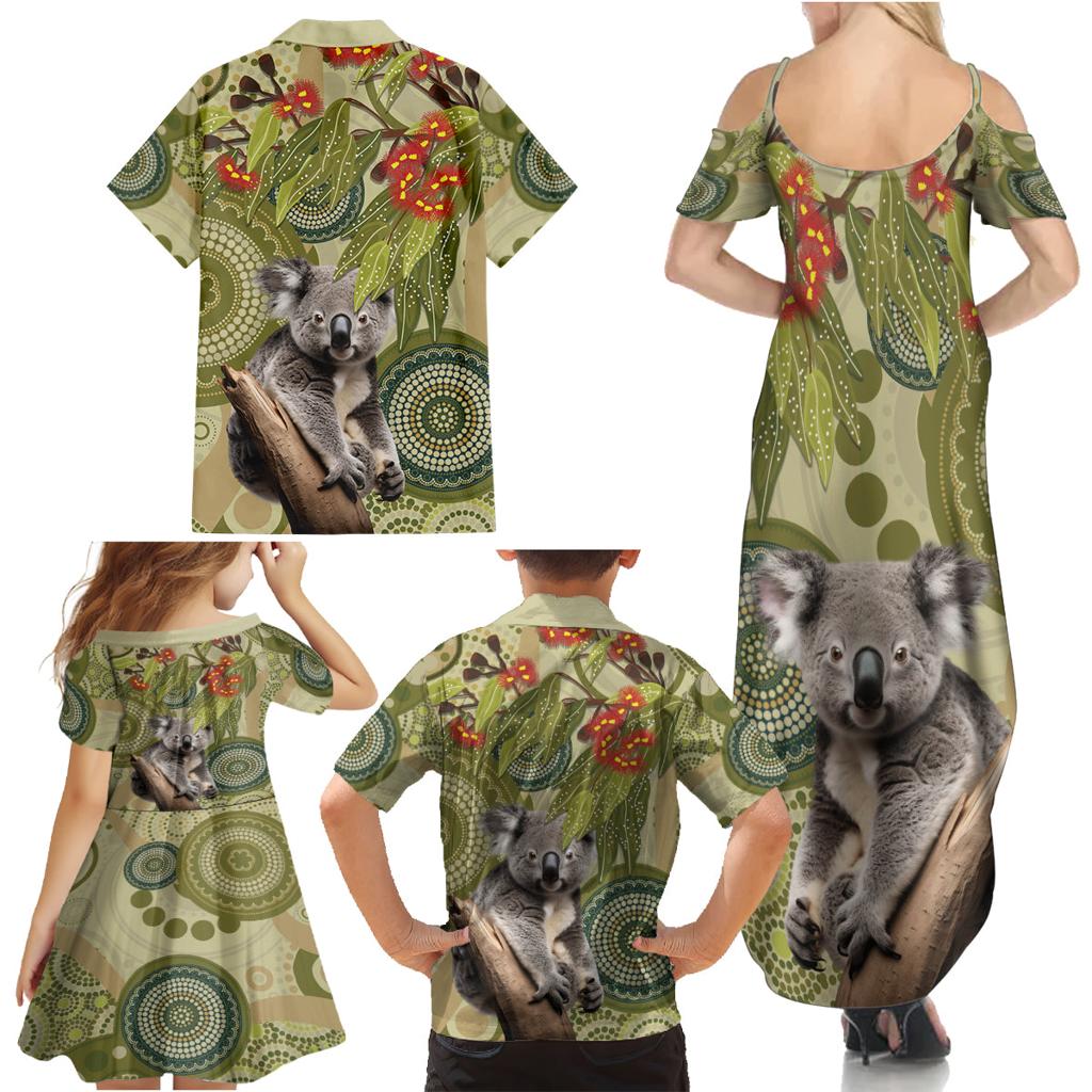 Aboriginal Koala Art Painting With Gum Blossom Family Matching Summer Maxi Dress and Hawaiian Shirt