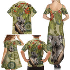 Aboriginal Koala Art Painting With Gum Blossom Family Matching Summer Maxi Dress and Hawaiian Shirt