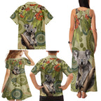 Aboriginal Koala Art Painting With Gum Blossom Family Matching Tank Maxi Dress and Hawaiian Shirt