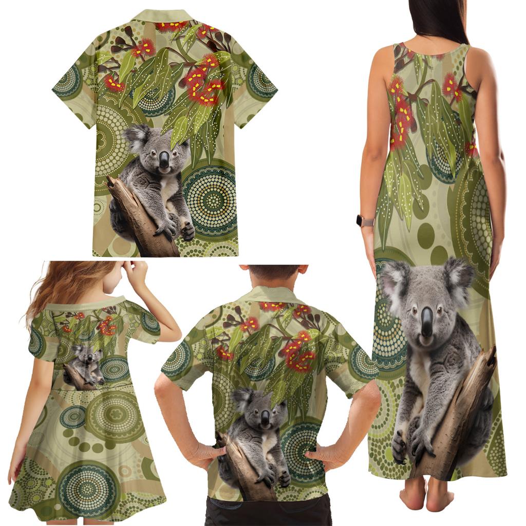 Aboriginal Koala Art Painting With Gum Blossom Family Matching Tank Maxi Dress and Hawaiian Shirt