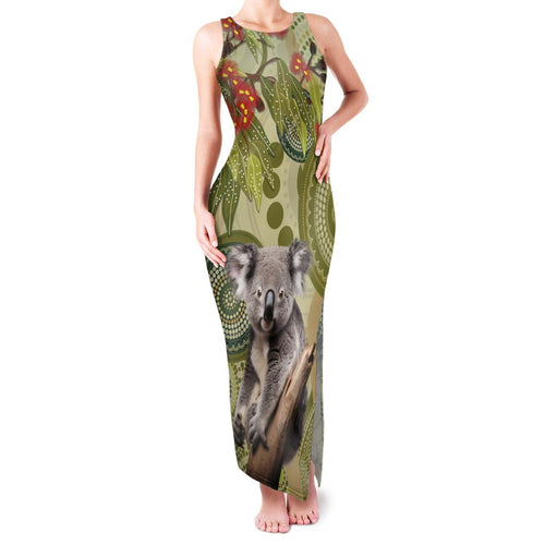 Aboriginal Koala Art Painting With Gum Blossom Family Matching Tank Maxi Dress and Hawaiian Shirt