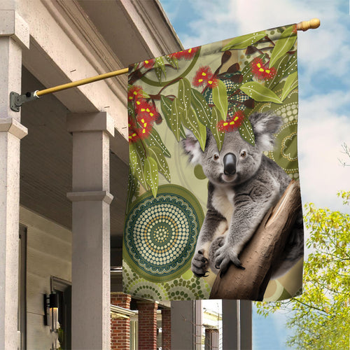 Aboriginal Koala Art Painting With Gum Blossom Garden Flag