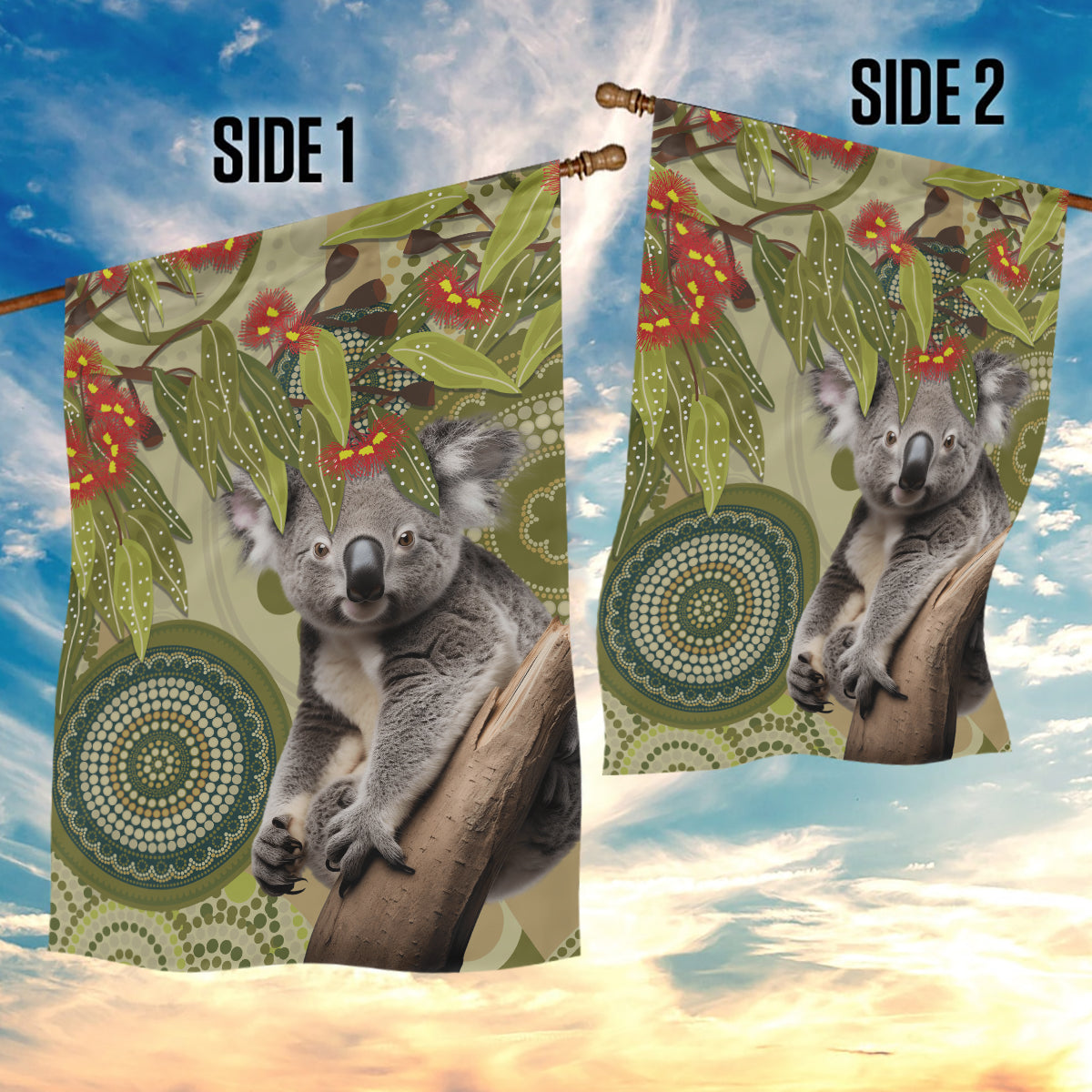 Aboriginal Koala Art Painting With Gum Blossom Garden Flag