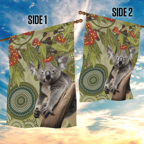 Aboriginal Koala Art Painting With Gum Blossom Garden Flag