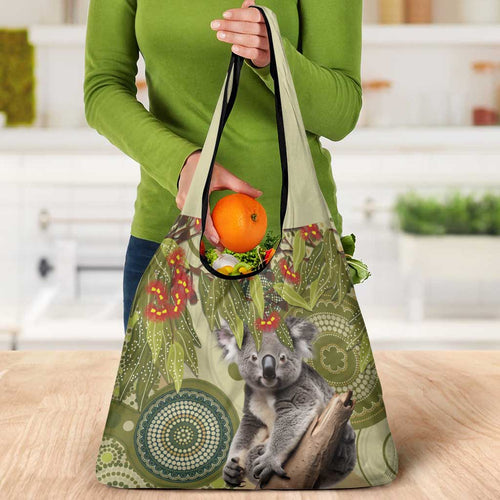 Aboriginal Koala Art Painting With Gum Blossom Grocery Bag