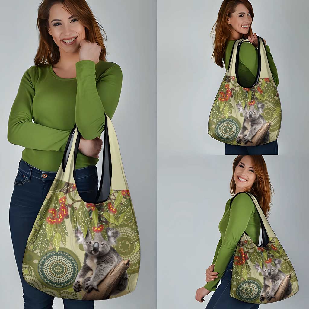 Aboriginal Koala Art Painting With Gum Blossom Grocery Bag