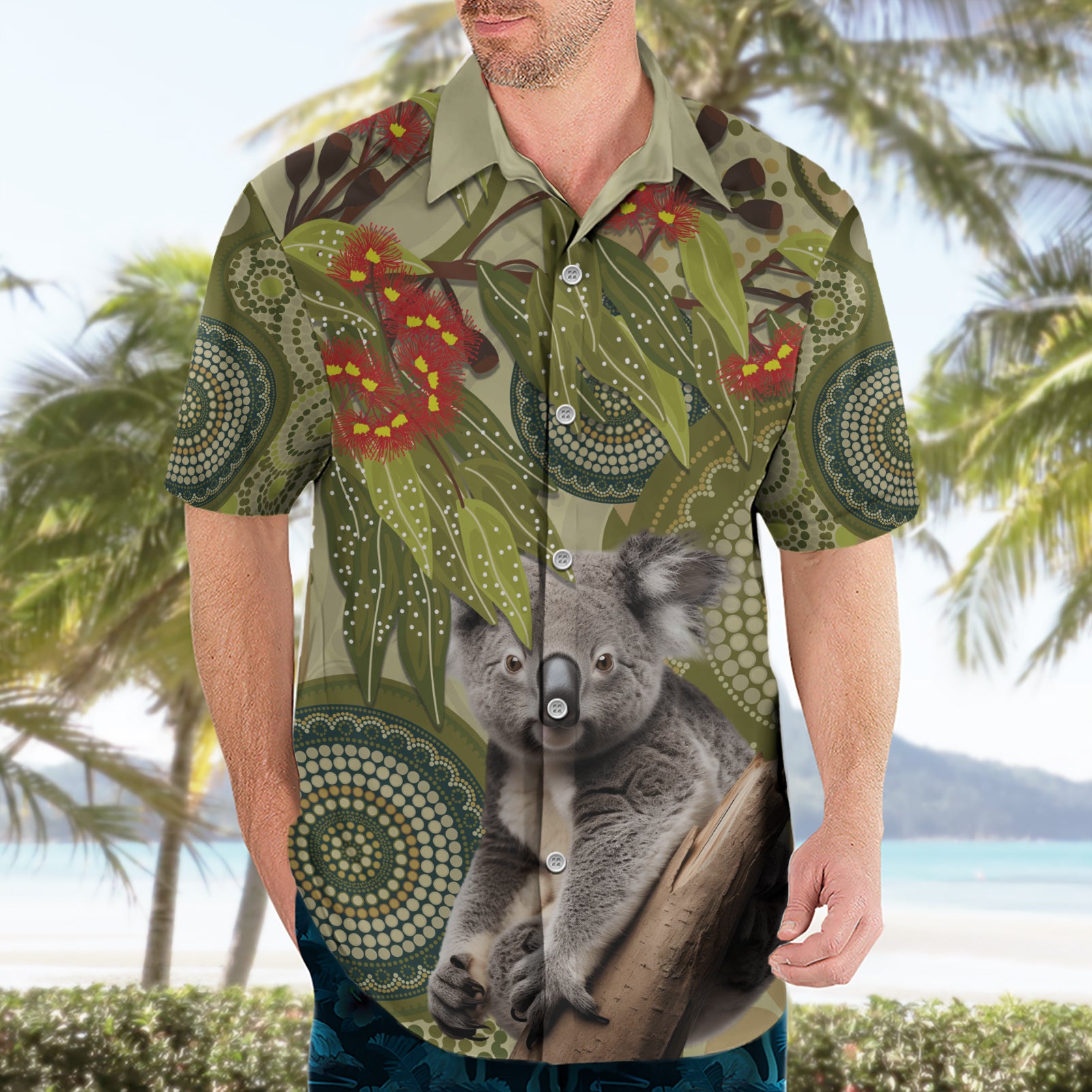 Aboriginal Koala Art Painting With Gum Blossom Hawaiian Shirt