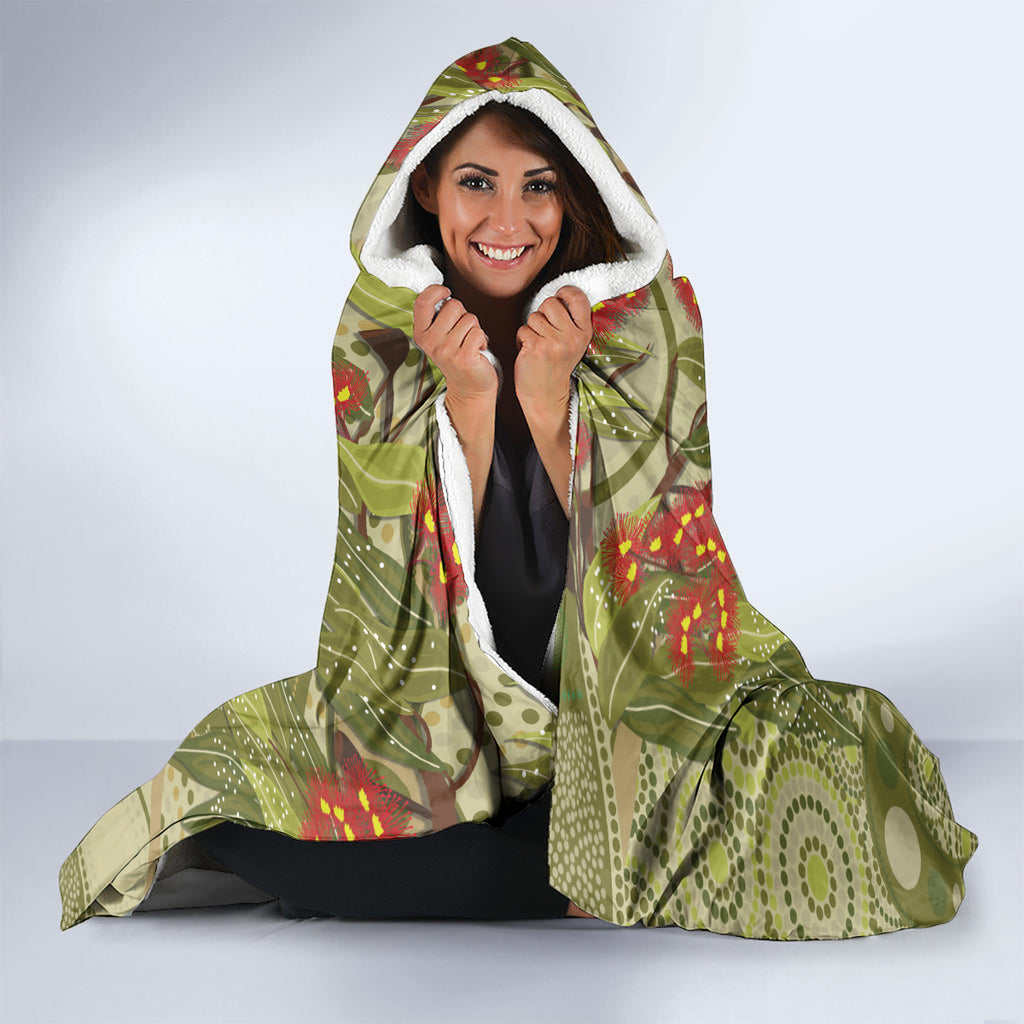 Aboriginal Koala Art Painting With Gum Blossom Hooded Blanket
