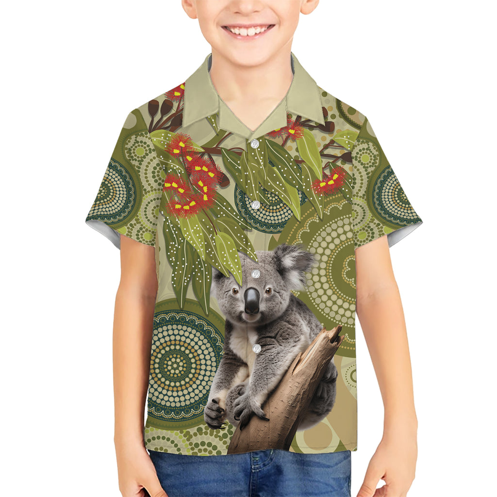 Aboriginal Koala Art Painting With Gum Blossom Kid Hawaiian Shirt