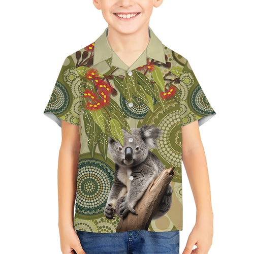 Aboriginal Koala Art Painting With Gum Blossom Kid Hawaiian Shirt