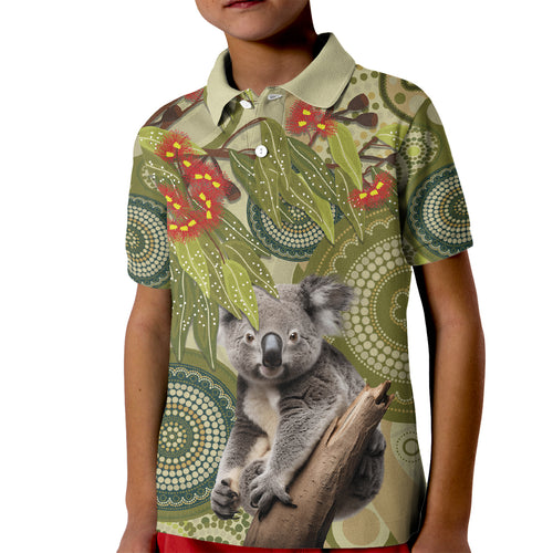 Aboriginal Koala Art Painting With Gum Blossom Kid Polo Shirt