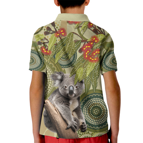 Aboriginal Koala Art Painting With Gum Blossom Kid Polo Shirt