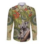 Aboriginal Koala Art Painting With Gum Blossom Long Sleeve Button Shirt