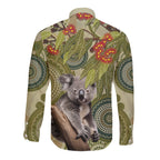 Aboriginal Koala Art Painting With Gum Blossom Long Sleeve Button Shirt