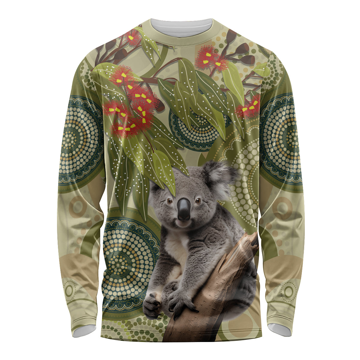 Aboriginal Koala Art Painting With Gum Blossom Long Sleeve Shirt