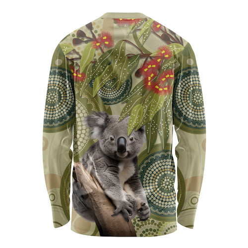 Aboriginal Koala Art Painting With Gum Blossom Long Sleeve Shirt