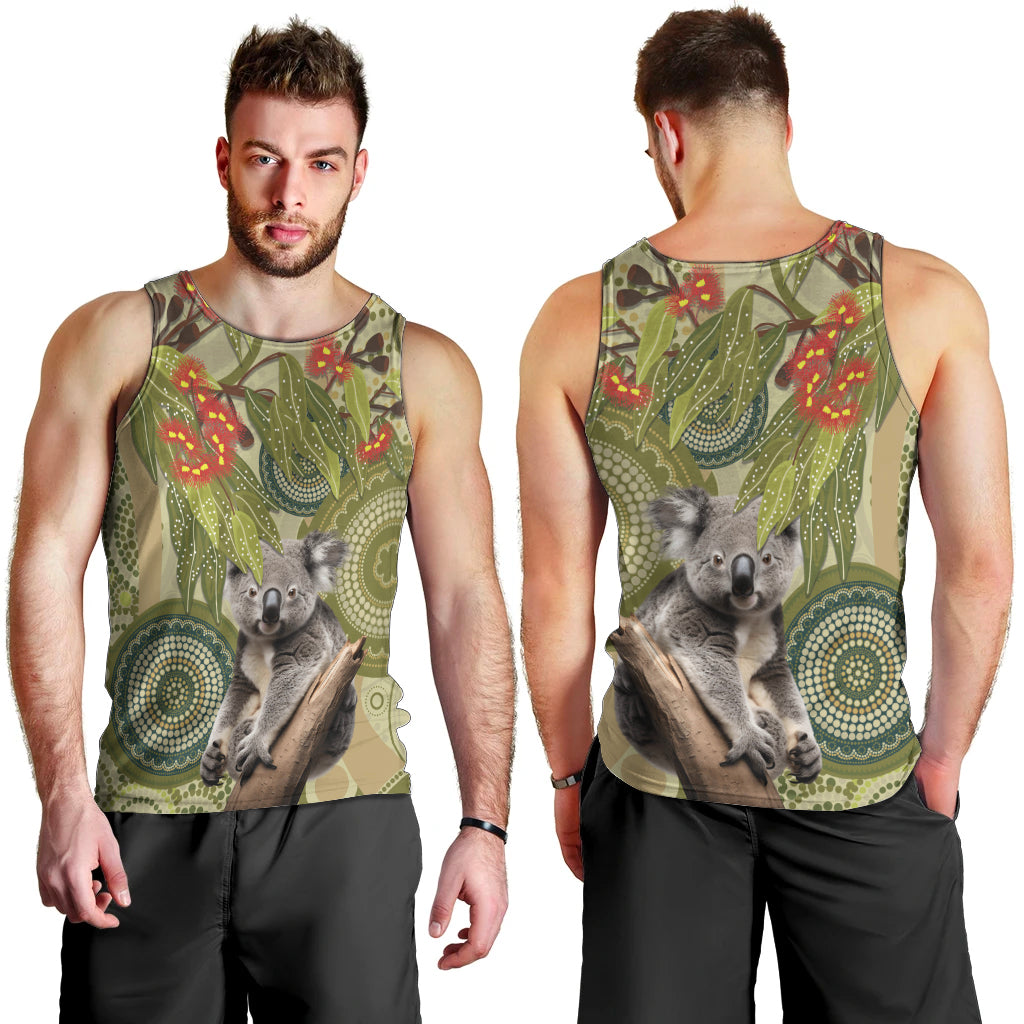 Aboriginal Koala Art Painting With Gum Blossom Men Tank Top