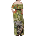 Aboriginal Koala Art Painting With Gum Blossom Off Shoulder Maxi Dress