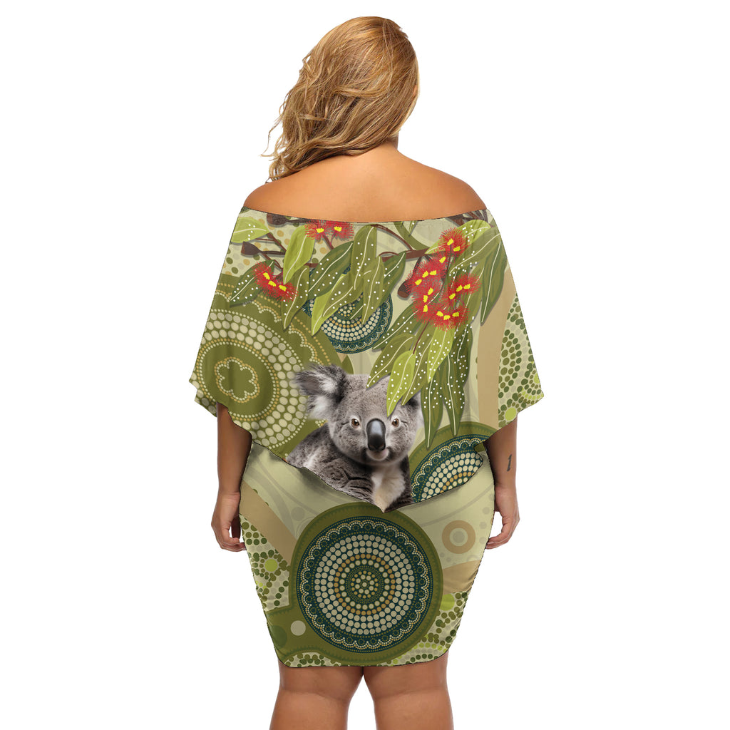 Aboriginal Koala Art Painting With Gum Blossom Off Shoulder Short Dress